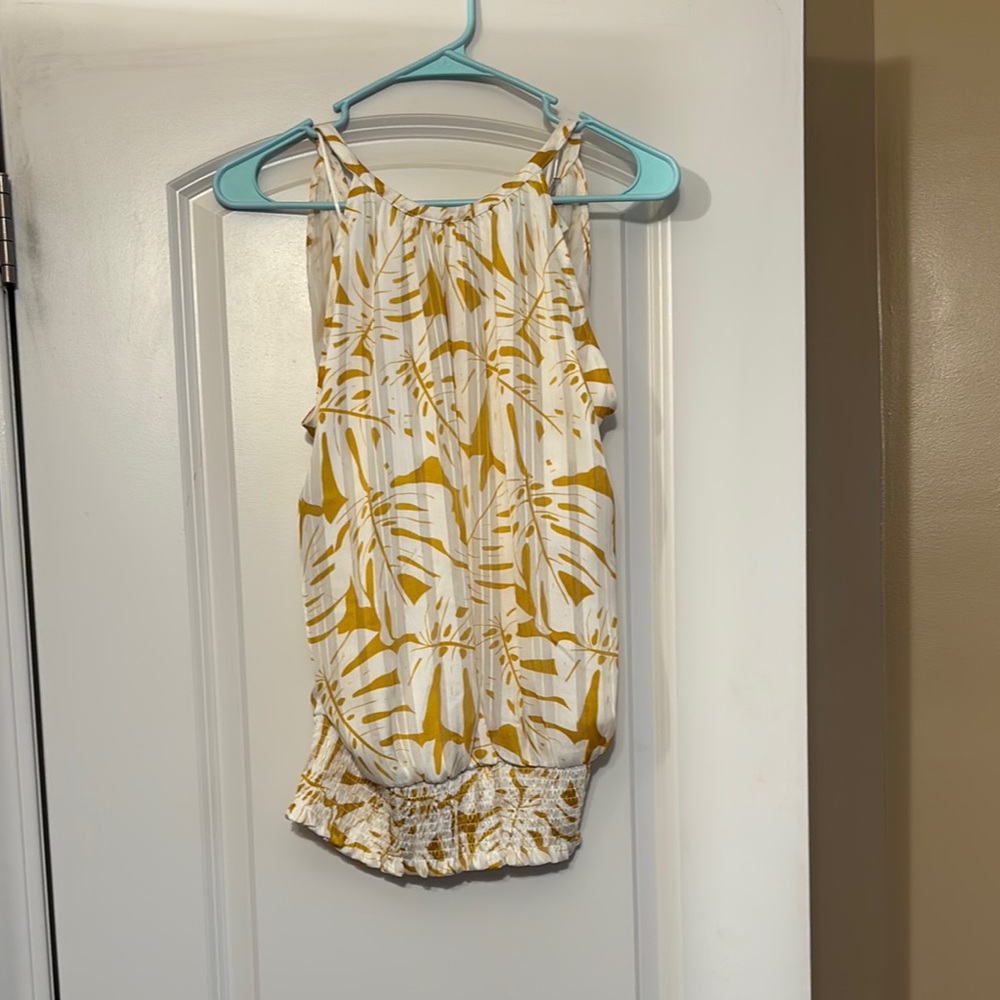 Joie White and Yellow Ruffled Tie Front Tank Top